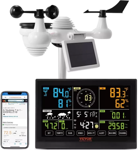 VEVOR YT60234 7-in-1 weather station with Wi-Fi and solar panel
