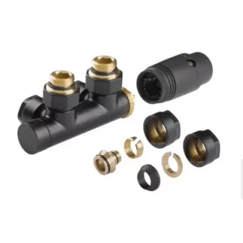 Termostatiskais komplekts , DUOPLEX tipa, apakšējais pieslegums , melns