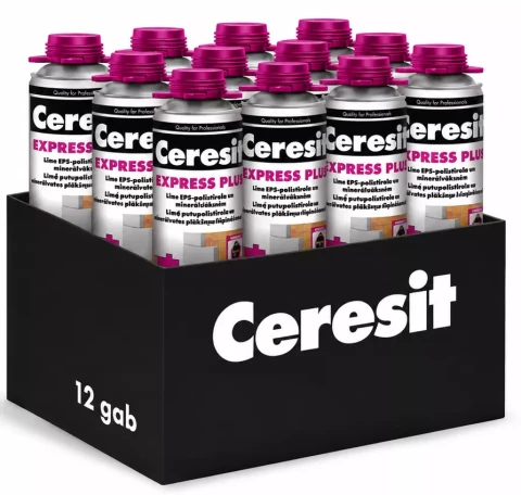 Полиуретановый клей Ceresit CT 84 Express Plus для теплоизоляционных плит 850 мл, 12 шт. и пистолет в подарок