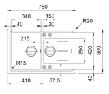 FRANKE Fragranīta izlietne Basis BFG 651-78 780x500cm pelēka ar ventili 3 1/2" 114.0301.367