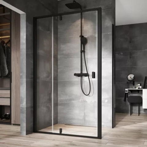 Ravak dušas nekustīgā sieniņa NPSS-90 melns/stikls Transparent, 90O70300Z1