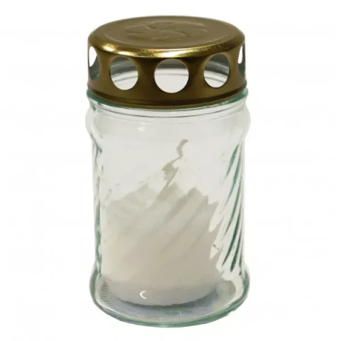 Outdoor candle in a white glass container with lid d6×11 cm, 23 pcs/pack