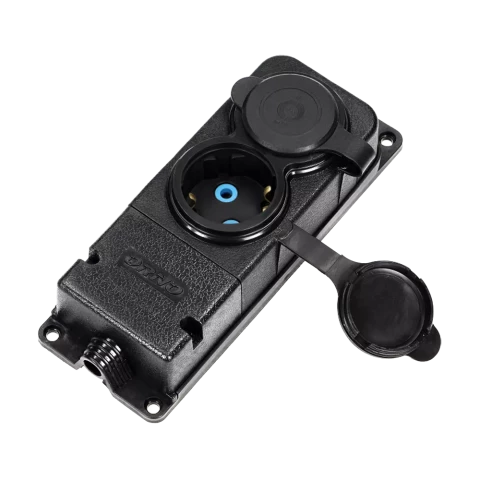 Gumijas kontaktligzda 2-vietīga A/Z IP44 melna OR-AE-13165(GS)