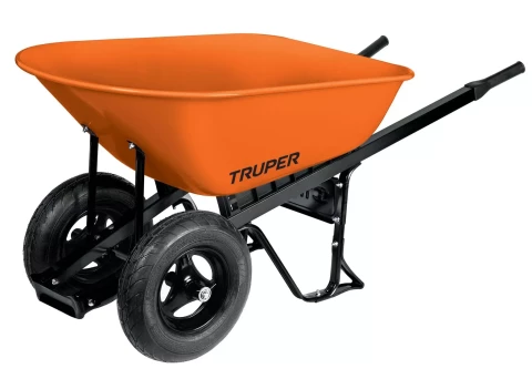 Dual wheel garden wheelbarrow with metal tray 118L Truper max 580kg CAR-82
