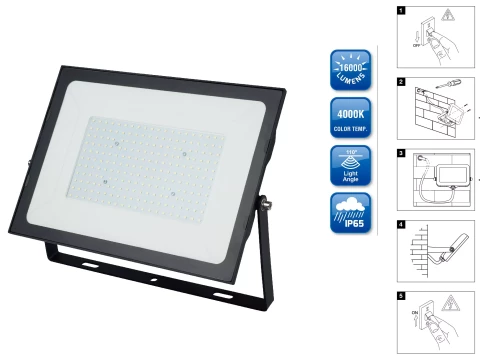 FLOODLIGHT LED 200W 16000lm IP65 RA80