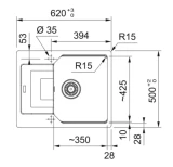 Раковина Franke Fragranite UBG 611-62 62x50см Urban Onyx, выдвижные клипсы, выдвижная панель 114.0556.582