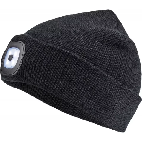 Adīta cepure ar LED spuldzi melna