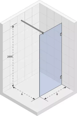Shower wall fixed 76.5x200cm, transparent 8mm glass, aluminum profile