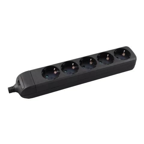 Kontaktligzdu bloks ar zemējumu 5 kontaktligzdas 16A 3680W IP20 melns