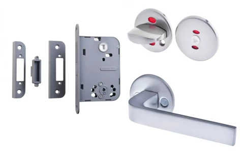 Slēdzenes komplekts magnētiskais WC ar rokturi un aizgriezni, matēts hroms