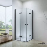 Складная душевая дверь 86,5-89,0x200см, прозрачное стекло 6мм, черный профиль