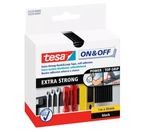 tesa 55229 Extra Strong  āķīšu/cilpiņu, melna 1mx50mm