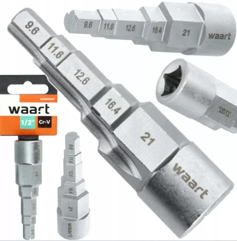 WAART Ступенчатый сантехнический ключ 5-ступенчатый 3/8"-1" под трещотку 1/2"
