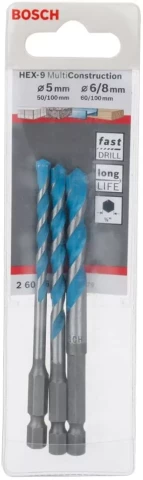 Bosch 2608589529 Spiral Drill Bit Set Hex 9 Multi Purpose 5/6/8 mm