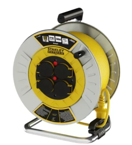 Удлинитель STANLEY 50м H05VV-F 3G1.5мм 4x розетки Schuko, металлическая катушка IP44