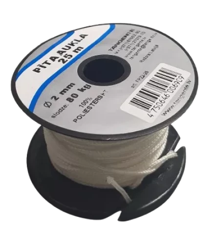 Pīta balta virve PES HT d2mm*25m +plast.spole