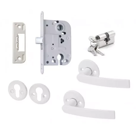 Slēdzenes komplekts VALNES ar cilindru balts