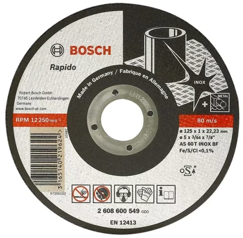 Straight cutting disc Inox 180x2.0x22.2mm Bosch