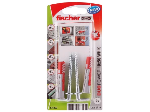 FISCHER Universāli divkomp. dībeļi ar āķi 10x50 WH K 2gab  61-53502B