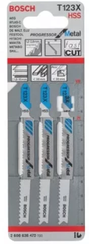 Figūrzāģa asmeņi T 123 X Progressor 3gab/iep., BOSCH 2608638472
