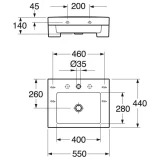 Раковина Artic 4550 — установка на болтах/кронштейнах, 55 см