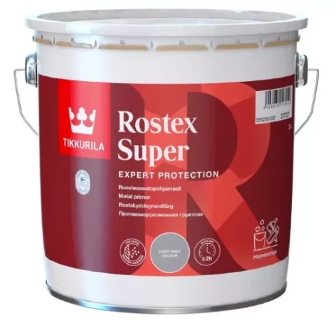 Tikkurila ROSTEX SUPER 3L Gaiši pelēka grunts metālam Ātri žūstoša pretkorozijas gruntskrāsa