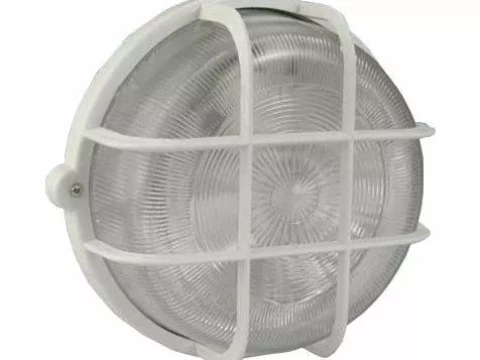 Sienas lampa apaļa max 100W ar PVC režģi E27 IP44 balta