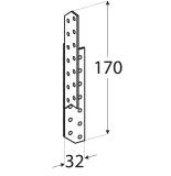 Spāru leņķis 32x170x2.0mm labais