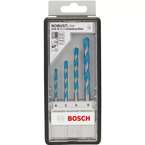 Set of 4 Pieces Bosch 2607010521 Robust Line CYL-9 Multi-Purpose Drill Bit-Set Silver