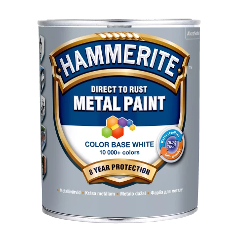 Hammerite SMOOTH Finish BW balta, 700ml Tonējama aizsargkrāsa metāla virsmām spīdīga gluda virsma
