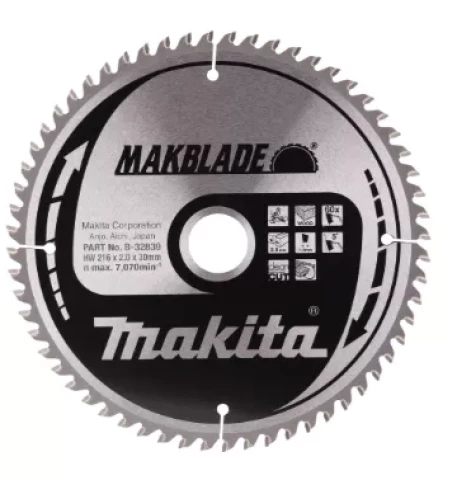 Пильное полотно 216 x 2,0 x 30 мм, 5° T60 T.C.T. MAKITA B-32839
