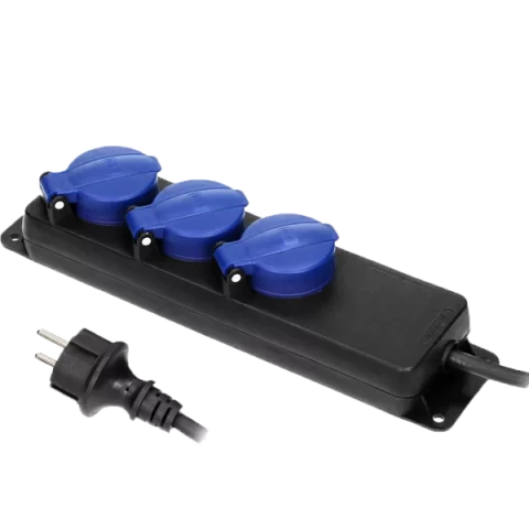 Pagarinātājs ar zemējumu 3 kontaktligzdas 5m 3x1.5mm2 IP44 H05RR-F ar bērnu aizsardzību