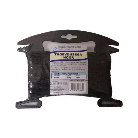 Pīta melna virve PES HT d2mm*50m +plast.turētājs