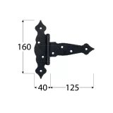 Decorative tee hinge 125x40x160x2,5 mm black
