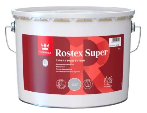 Tikkurila ROSTEX SUPER 10L Gaiši pelēka grunts metālam Ātri žūstoša pretkorozijas gruntskrāsa