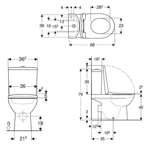 Geberit toilet with SC cover Selnova Rimfree, horizontal outlet, bottom inlet, white, 501.753.00.1