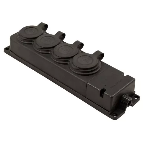 Gumijas kontaktligzda 4-vietīga A/Z IP44 melna OR-AE-13167(GS)