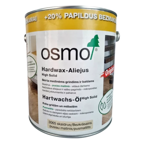 OSMO 3065 Original 3L Pusmatēta bezkrāsaina eļļa ar vasku koka grīdām un mēbelēm