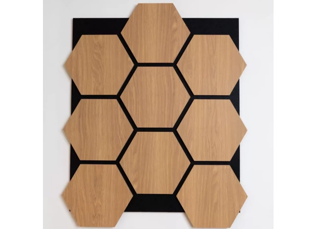 Šūnveida paneļi Hexago MDF PET 62x76cm black/natural oak (0.47m2)