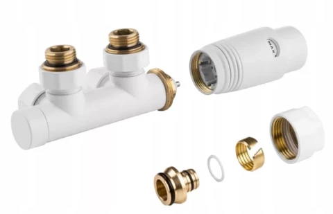 Termostatiskais komplekts , DUOPLEX tipa, apakšējais pieslegums , balts