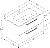 ALTERNA Skapis ar izlietni SOFT 80cm, SOFT80-3/P mat.balts\osis