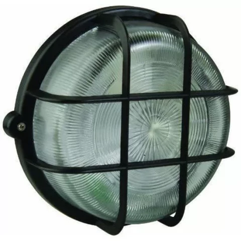 Sienas lampa apaļa max 100W ar PVC režģi E27 IP44 melna
