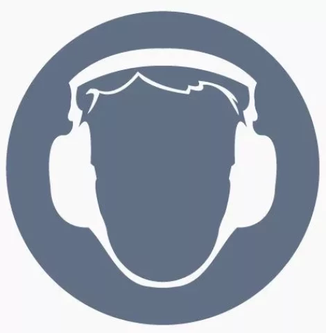 Uzlīme  ''Jālieto dzirdes  aizsardzības līdzekļus'' D-15