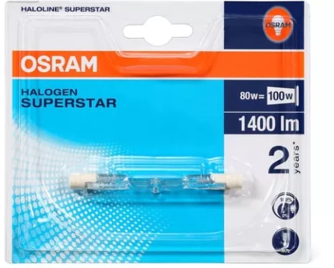 OSRAM HALOLINE SUPERSTAR  80W  1400LM  2950K  R7s Double ended halogen lamps with tube base