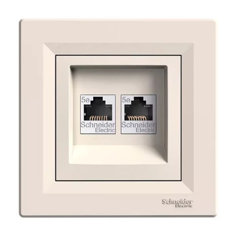 ASFORA Rozete 2-vietīgs RJ45 CAT-5 ar rāmi bēšs EPH4400123