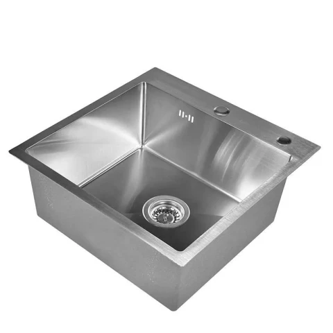 Steel kitchen sink WISENT, 50x50cm, satin, soap dispenser, siphon, WGS35050
