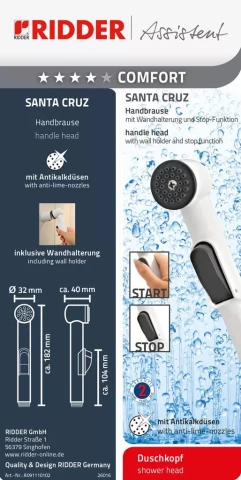 Ridder Shower head Santa Cruz, white, ABS A0911101