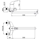Dušas komplekts (P-11/C Star + Practic+Delta) vannas maisītājs ar snīpi