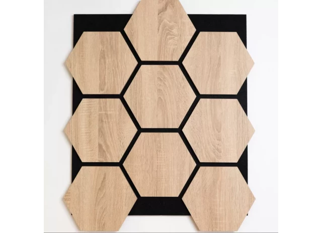 Šūnveida paneļi Hexago MDF PET 62x76cm black/sonoma oak (0.47m2)
