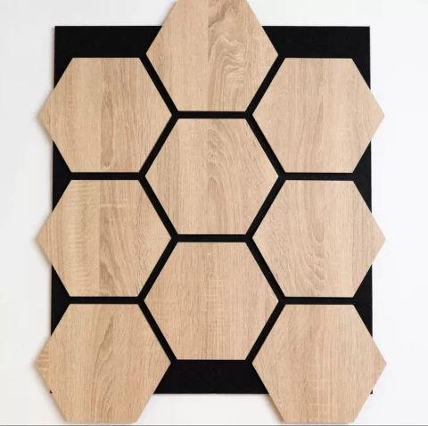 Šūnveida paneļi Hexago MDF PET 62x76cm black/sonoma oak (0.47m2)